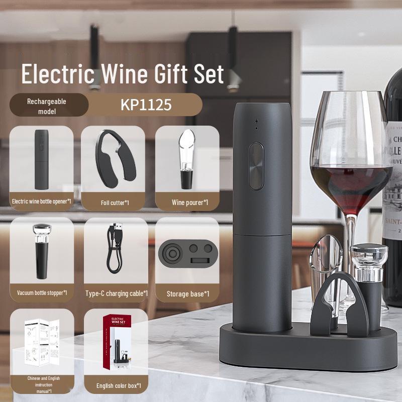 Conjunto Abridor de Vinho Elétrico Automático Recarregável - Ferramenta Doméstica Multifuncional