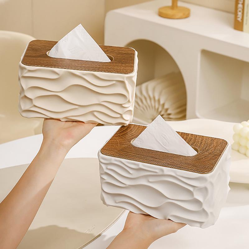 Tissue Box With Wooden Lid Table Napkin Holder Tissue Case Container Storage INS Home Decor Car Desktop Tissue Box Holder 1PC