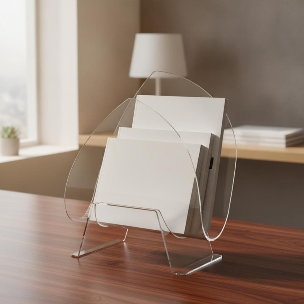 Acrylic and Metal Magazine Rack Transparent Freestanding Desktop Book Holder Sturdy