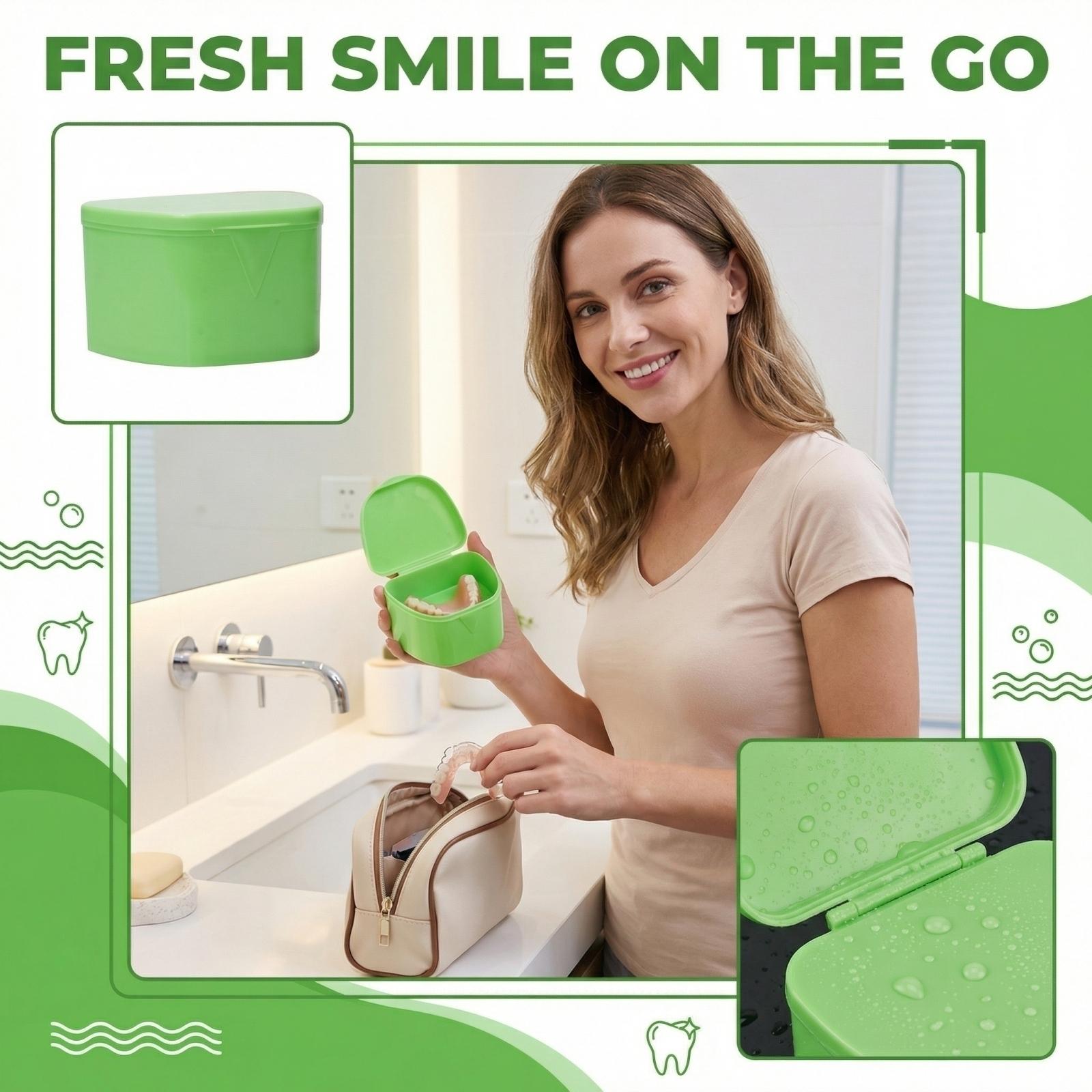 

Portable Denture Cleaning Case Denture Storage Box Compact Design for Denture and Retainer Cleaning and Storage Travel Friendly One Size зелёный