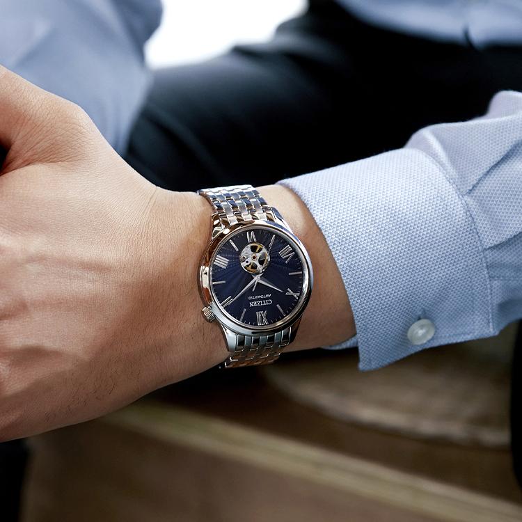 Citizen Mechanical Movement Stainless Steel Strap Watch Unisex Blue Dial NH9130-84L