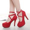 New High Heels, Thin Heels, Single Shoes, Nightclub Round Head Shoes, Cross-strap Shoes.
