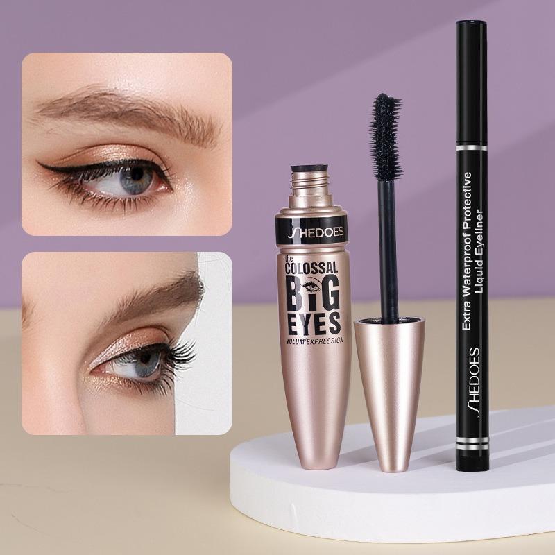 Zestaw do makijażu Czarny tusz do rzęs + eyeliner w pisaku Duże oczy Wodoodporny Gęsty podkręcający Odpowiedni dla początkujących