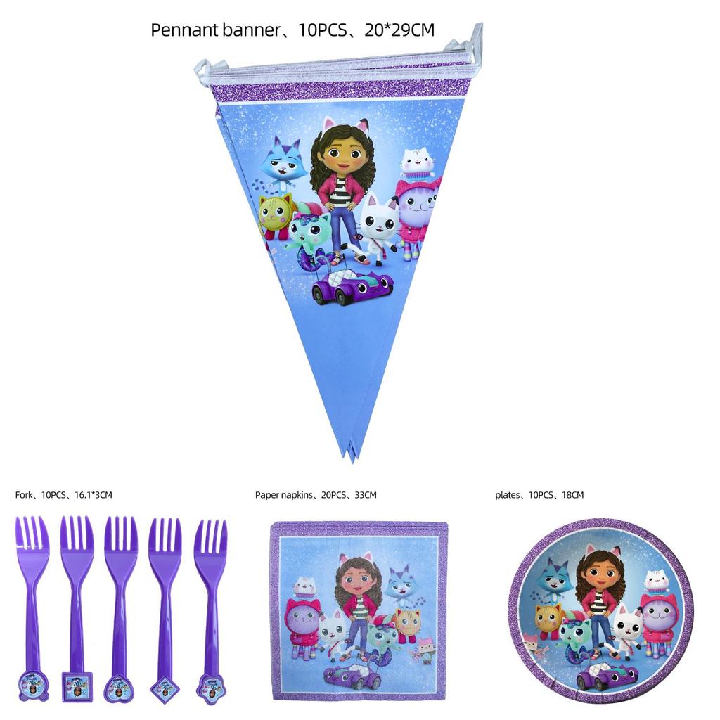 Gabby Dollhouse Theme Party Supplies For Adult Children Birthday With Balloon Decoration And Cups
