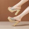 10cm 13cm Small Size 32-43 Elegant Rhinestone Wedding Shoes Summer Slides 2025 Womens Block High Heels Slippers for Party Model