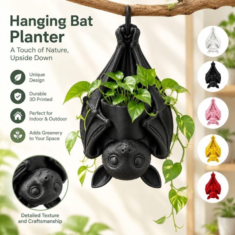 3D Printed Upside Down Bat Hanging Planter Plastic Animal Succulent Planter Halloween Party