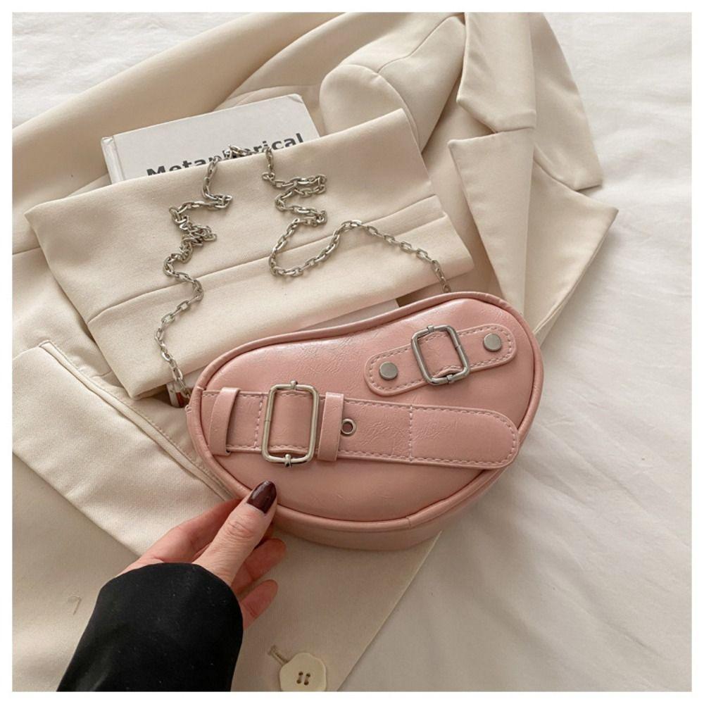Buckle Heart Cross Bag Y2k PU Leather Bag New Heart Shoulder Bag  for Women