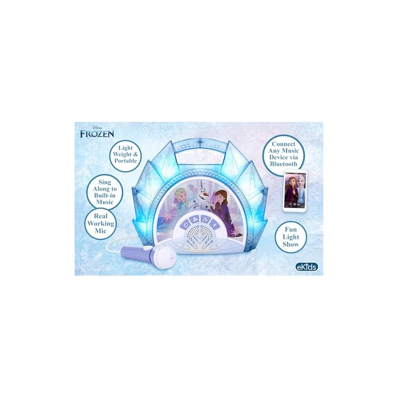 eKids (E-Kids) Girls' Portable Large Stereo Speaker with Microphone, featuring songs from the movie "Frozen". A toy karaoke machine with flashlight,
