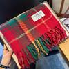Women’s Red Plaid Tassel Scarf – Thick, Double-Sided Winter Shawl and Neck Warmer for Christmas
