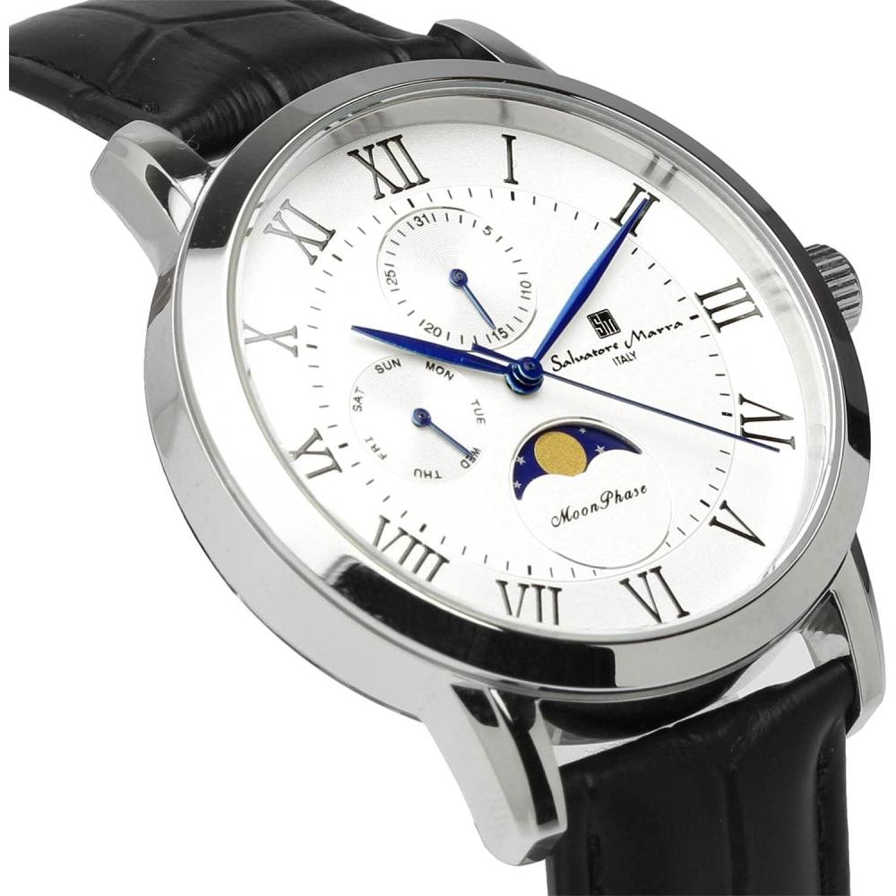 Salvatore Marra Men S Moon phaSe Multi Calendar Watch Silver White Sm21106 SSwh