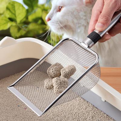Katzenstreuschaufel, feinmaschig, aus Edelstahl, große Schaufel, bequemer Griff, Netzsieb zur Reinigung von Tierkot für Katzentoilette, Haustiertoilette