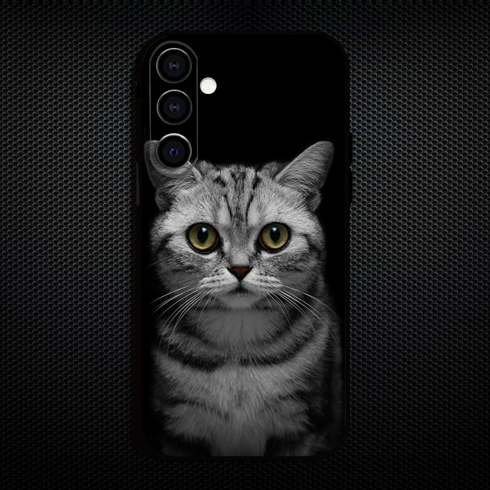 Cute American  Shorthair Cat Phone Case For Samsung Galaxy A73/A72/A71/A70/A53/A52/A51/Others Soft Black Shell
