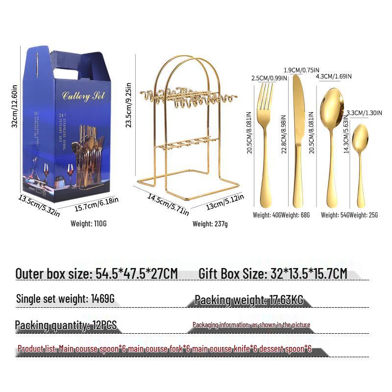 Paslanmaz Çelik 24 Parça Çatal Bıçak Takımı: Batı Stili Biftek Bıçağı, Tatlı Çatalı ve Kaşığı