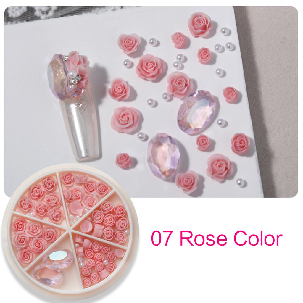 Rose Flowers Nail Charms 3D Flowers Nail Art Charms Round Pearls Nail Charms DIY Nail Art Supplies Manicure Accessories
