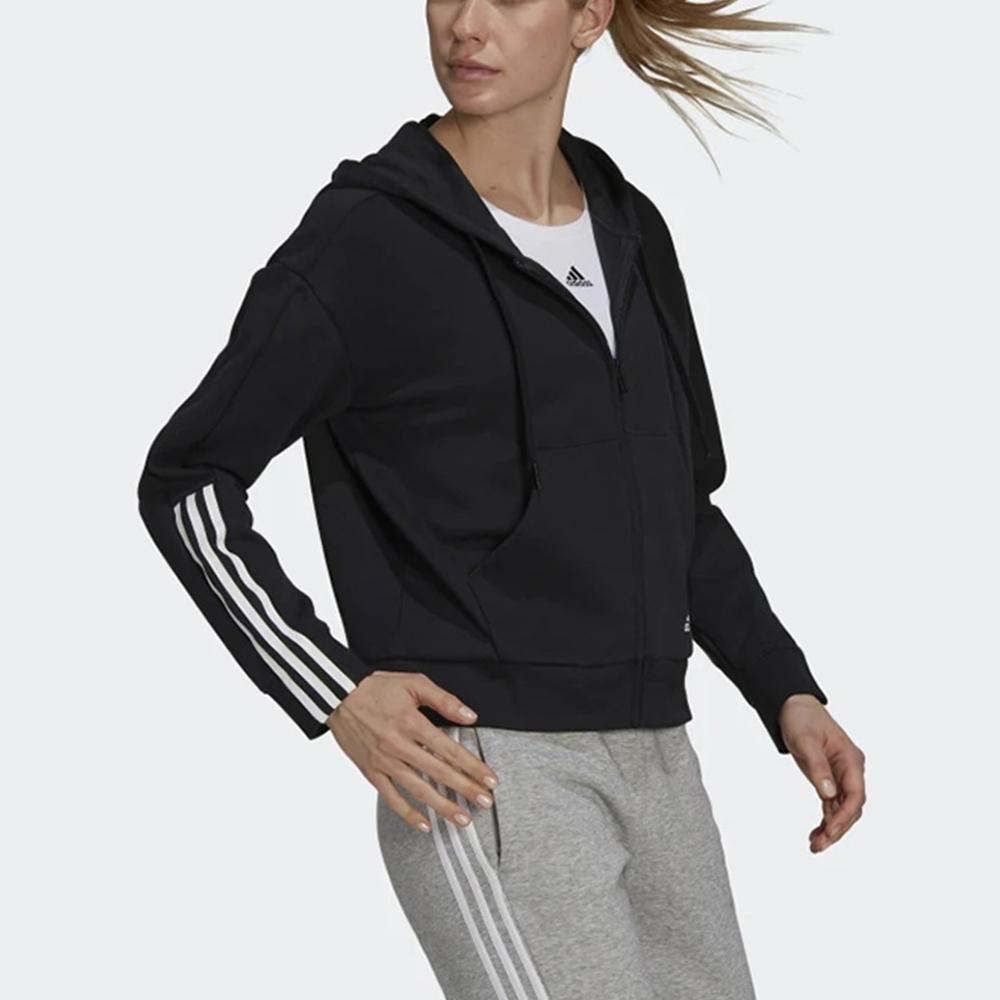 Adidas Logo Striped Hooded Sports Jacket Women Jackets Black GS1380