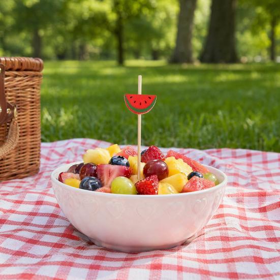 100PCS Disposable Fruit Tags, with Cartoon Fruit Decor Cocktail Picks, Durable Bamboo Skewers, for Fruits Barbecue Cocktails Cakes