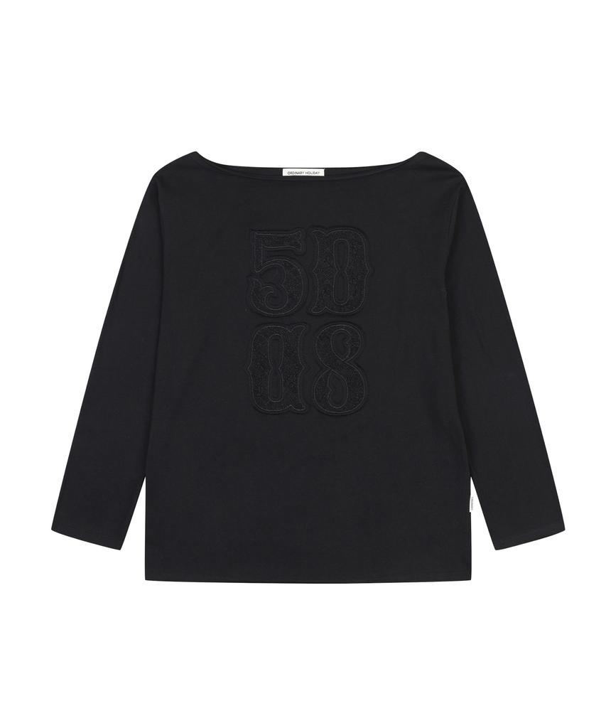 ORDINARY HOLIDAY Applique Long Sleeve T-Shirt [Black]