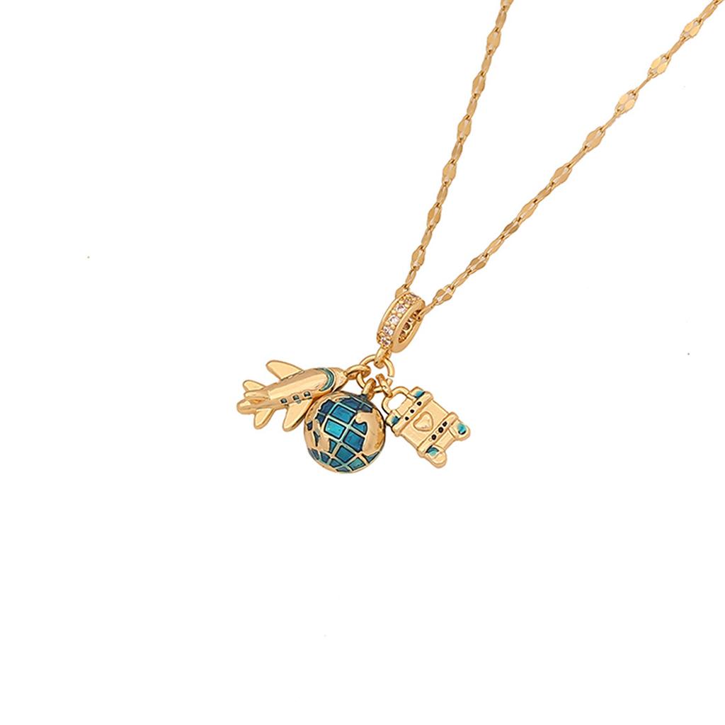 Euro-American style colorful enamel airplane earth camera pendant combination, fashion heart necklace jewelry