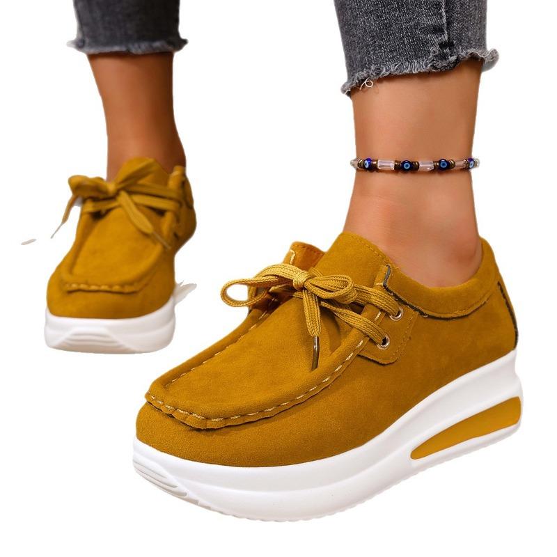 Cross-border foreign trade large size new European and American platform loafers front lace-up wedge heel casual outer shoes