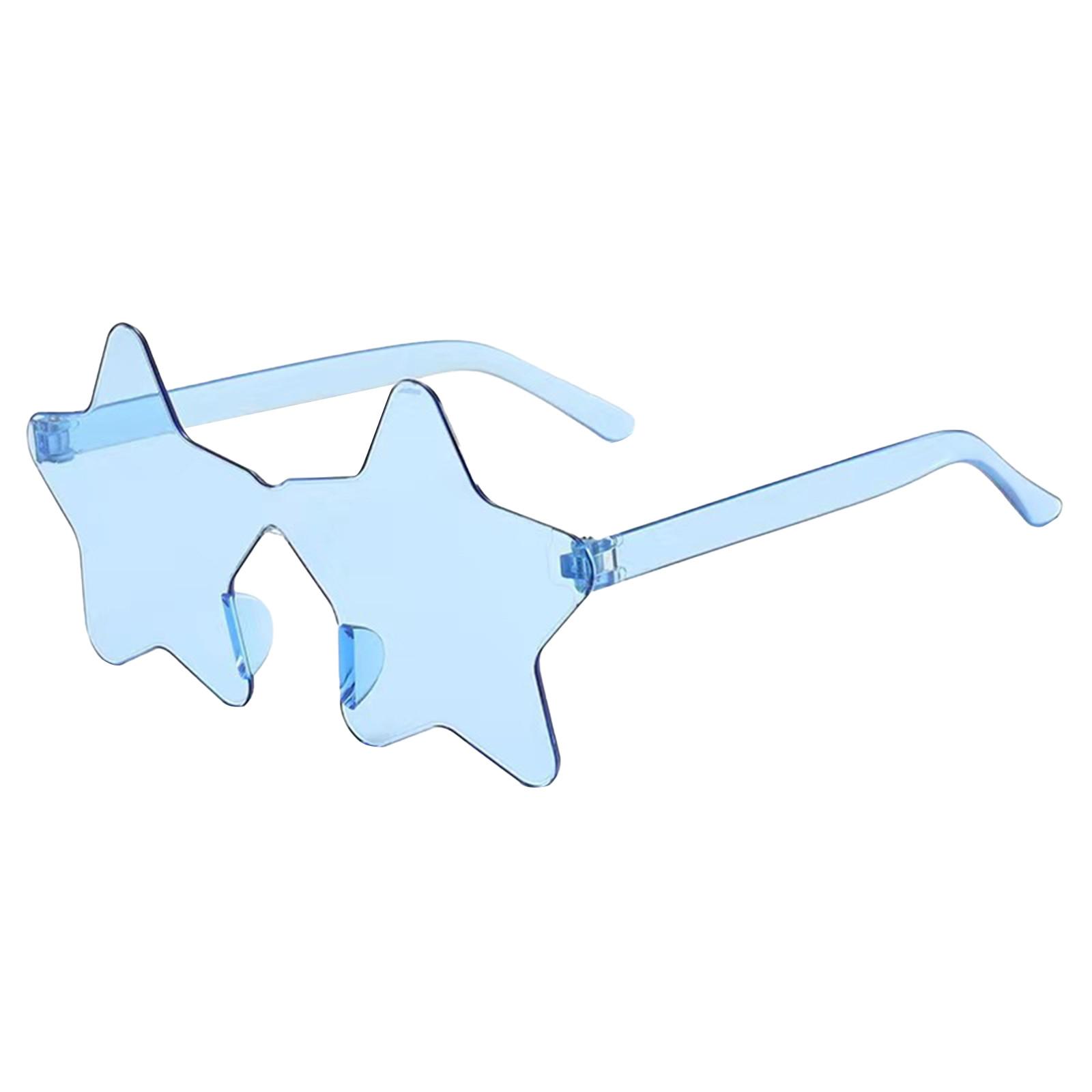 

Солнцезащитные очки без оправы в форме звезды, прозрачные солнцезащитные очки ярких цветов для вечеринок для девочек, мальчиков, женщин One Size светло-синий
