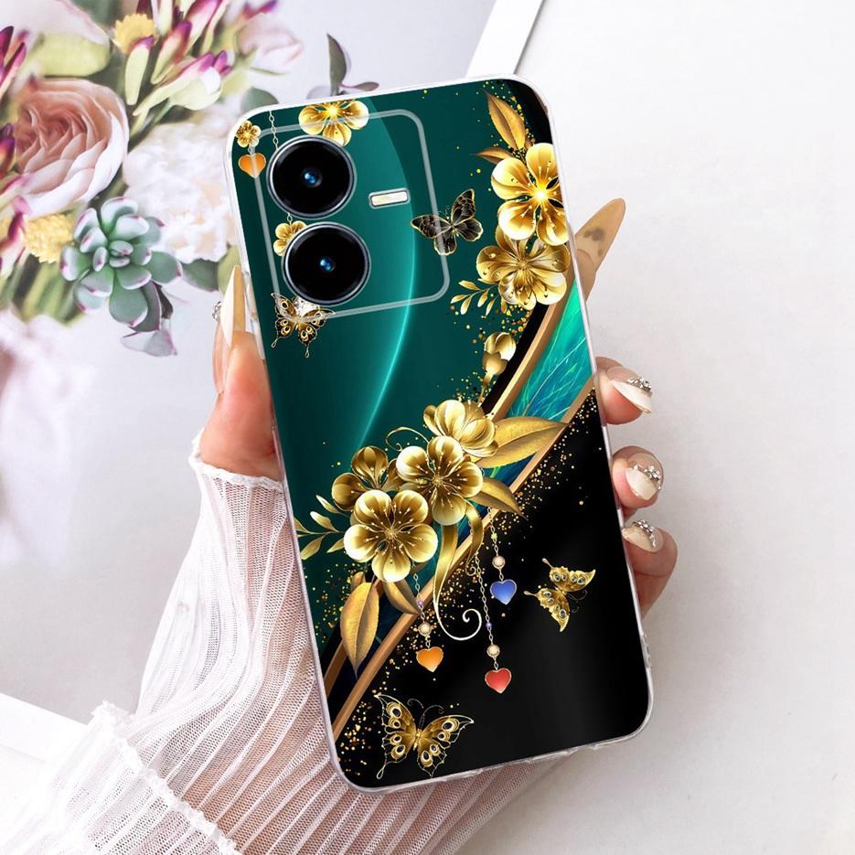 For Vivo Y22 Case V2207 Stylish Butterfly Tree Painted Cover Clear Silicone Shell For Vivo Y22s V2206 Y 22 VivoY22 s Soft Fundas