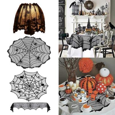 Tovaglia di Halloween, Copritavola Ragnatela di Pizzo Nero, Paralume Gotico Spettrale per Mascherata di Halloween, Festa, Decorazione Tavola da Pranzo