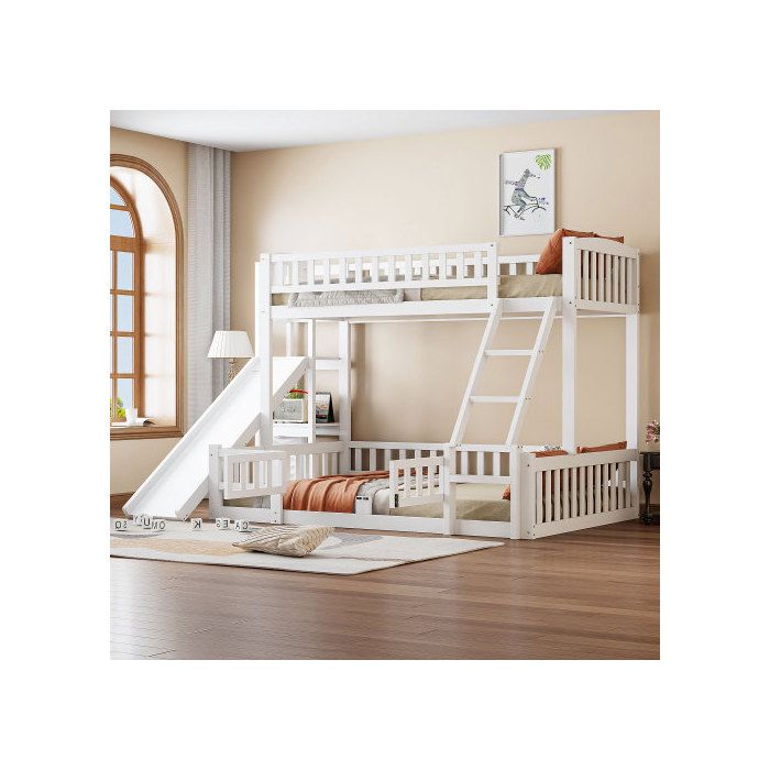 Lits Superposés - MUVOE - 90 X 200 Cm Et 140 X 200 Cm - Pin - Toboggan - Blanc