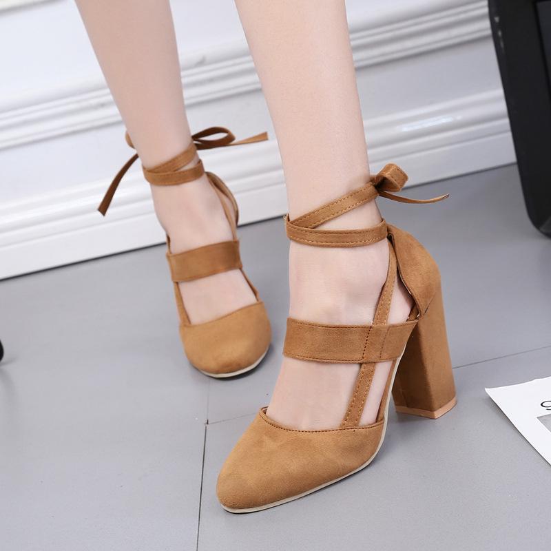 Fashion European and American Suede Women's Shoes 2024 New Solid Color High Heel Round Toe Tie Women's Single Shoes Zapatos De Mujer