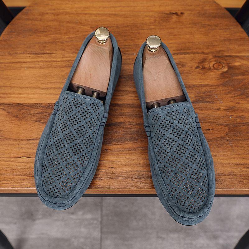 

Slip-on Lightweight Hollowed Out Male Casual Shoe Suede Blue Retro Adults Common Legitimate 2025 Pu Men s Leather Shoes 44