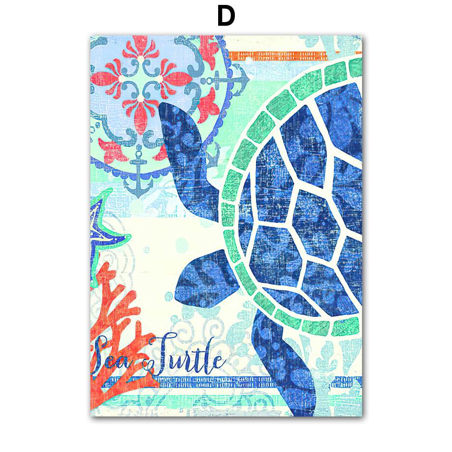 Schildkröte Wal Hippocampus Oktopus Meerestier Wandkunst Leinwand Malerei Poster und Drucke Wandbilder für Wohnzimmer Dekor