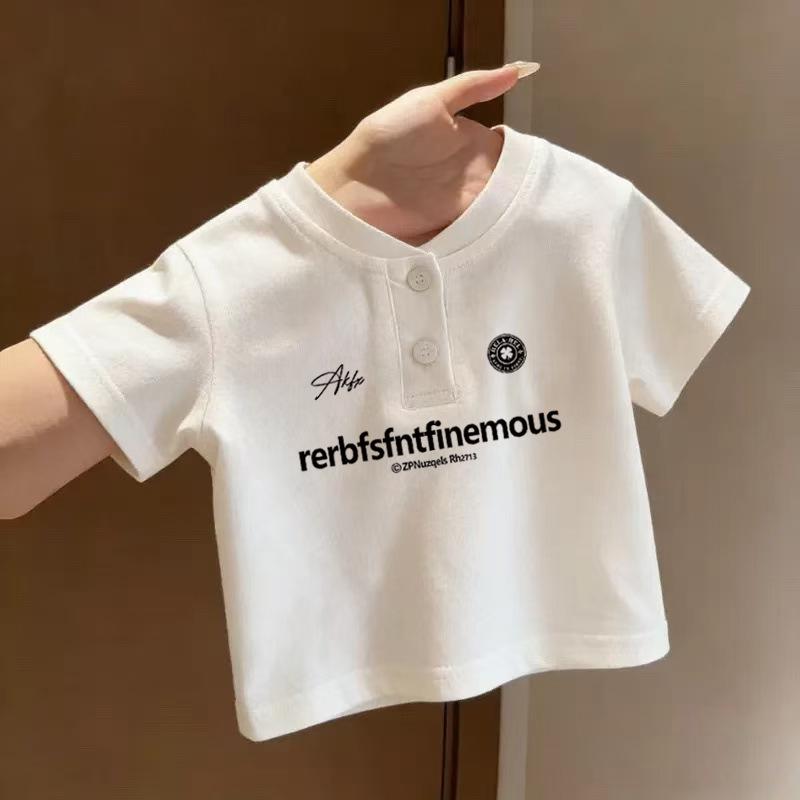 Boys Pure Cotton White Stand Collar Short Sleeve T Shirt Summer Thin Kids Half Sleeve Top 90