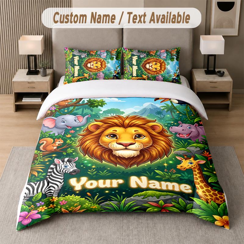 Set Biancheria da Letto 3 Pezzi Tema Leone Tigre Leopardo 1 Lenzuolo Sotto con Angoli & 2 Federe Biancheria da Letto Personalizzata per la Casa