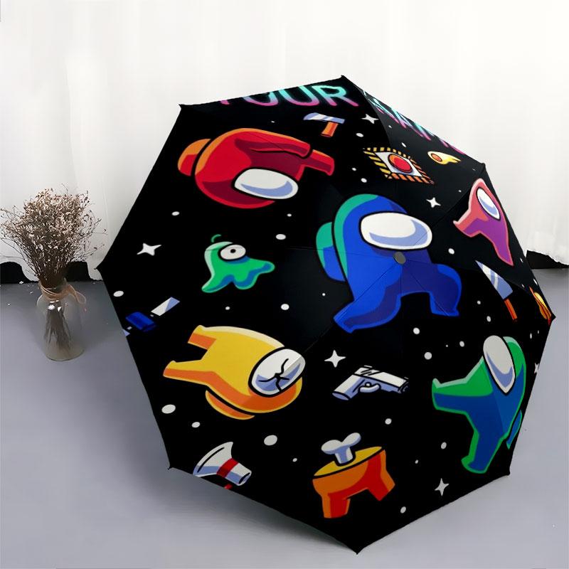 1 PC Automatic Folding Umbrella - Among Us Custom Name Pattern, Portable & Foldable Design with 8 Ribs, Christmas Birthday Gifts