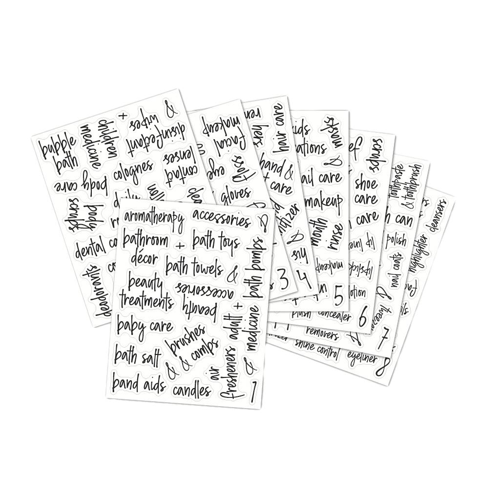 

9 шт. ПВХ Элегантная и простая в использовании Черная прозрачная наклейка для ванной комнаты, наклейка для этикетки контейнера