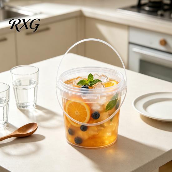 Food Grade Plastic Tubs 2PCS Round Buckets, with Lid And Handle Disposable Containers, Rice Flour Containers Stackable Food-grade Storage Pails,