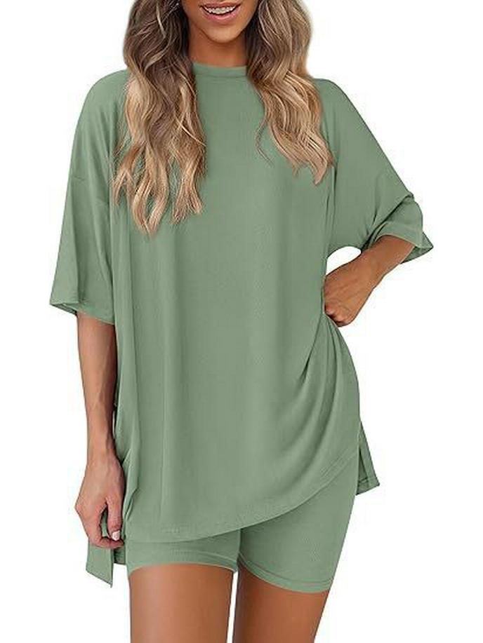 Set Pigiama Donna Casual Solido Colorato Largo Estate 2026 Europeo & Americano