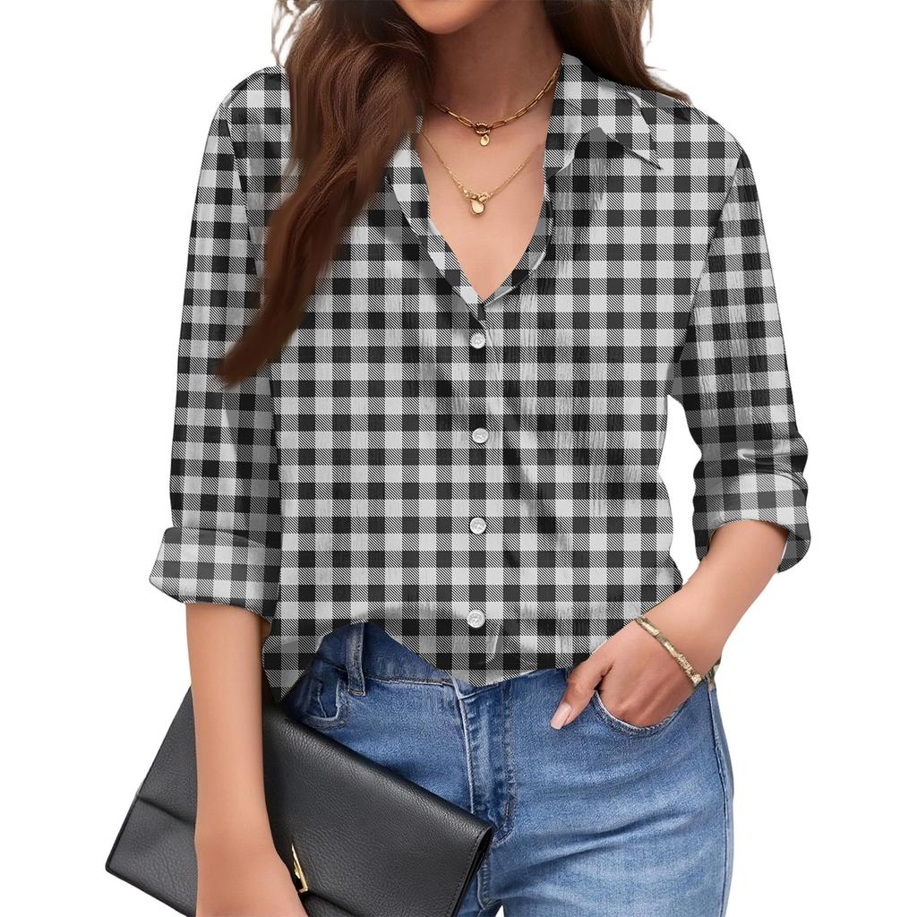 Women's Fashionable Casual Loose Plaid Long,sleeved Shirt