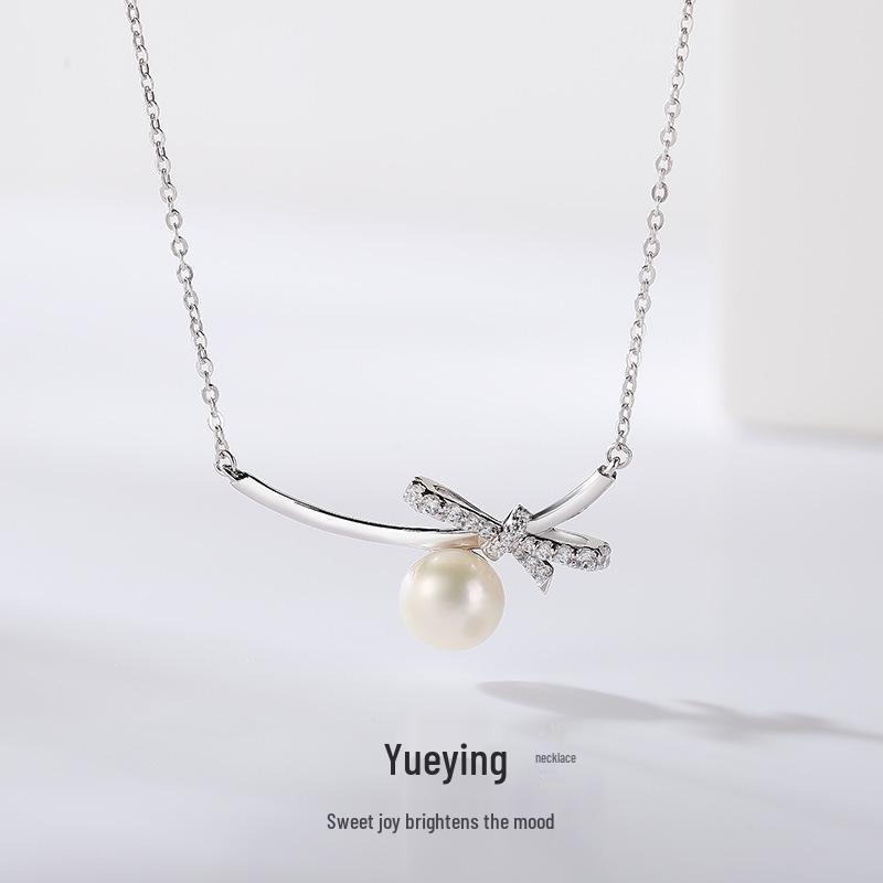S925 Sterling Silver Bow & Freshwater Pearl Necklace