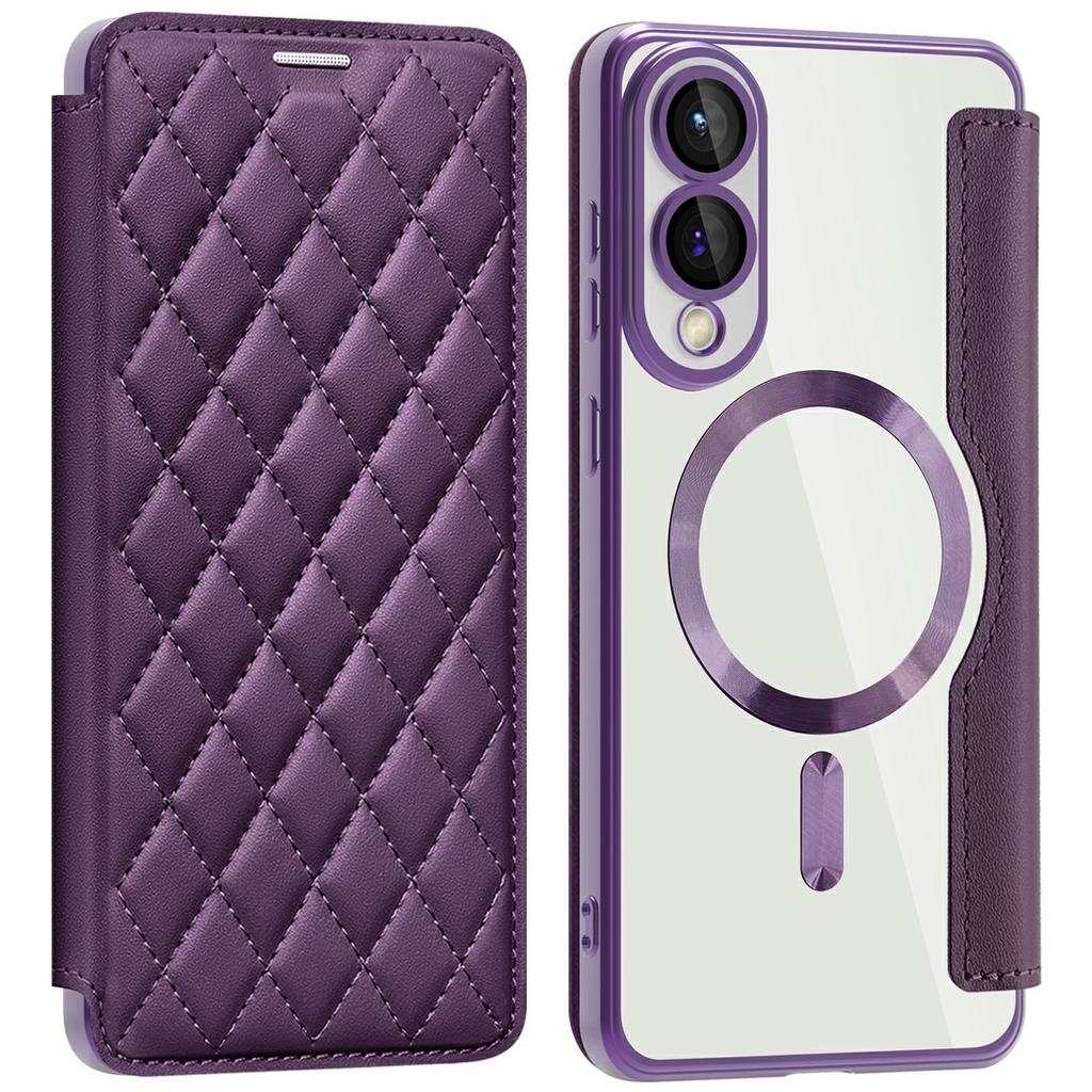 For Samsung Galaxy S25 Edge Case Compatible with MagSafe Rhombus PU Leather Phone Cover