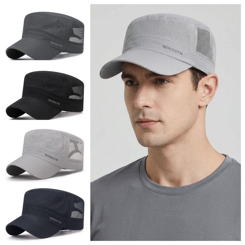 Fashion Mesh Flat Top Hat Solid Color Adjustable Flat Peaked Cap Quick Drying Lightweight Men’s Sun Hat Outdoor