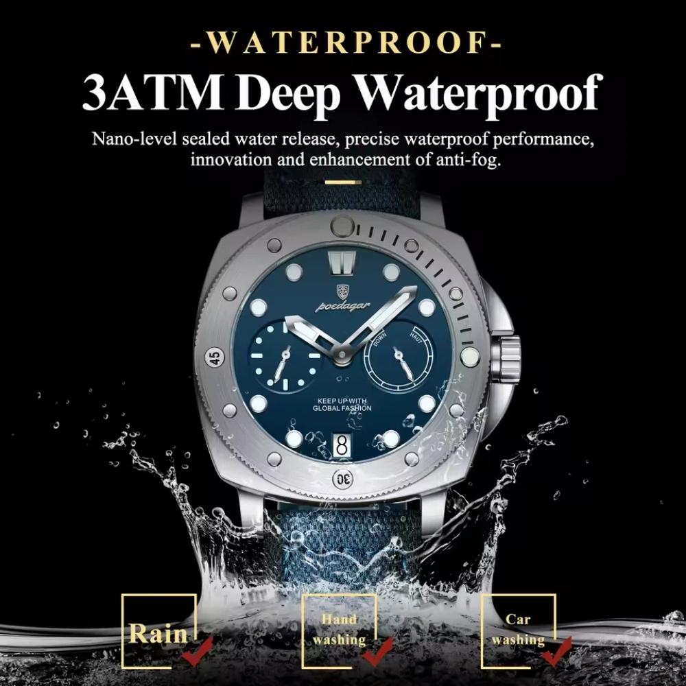 POEDAGAR High Quality Watches for Man Waterproof Luminous Date Exquisite Men Clock Nylon Leather Quartz Fashion Wristwatch