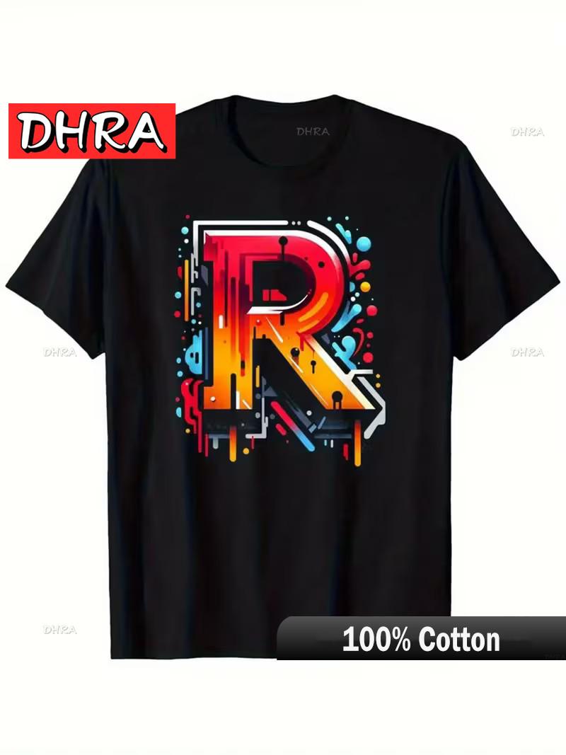 Unisexs Graffiti Art R Initial Letter TShirt 100 Cotton Relaxed Fit Short Slee Featuring Cotton Comfort T Shirt Printed Tee 4XL