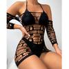 Ladies High Elastic Bodycon Dress Night Club Wear Women Sexy Mesh Transparent Short Dress Erotic See Through Hollow Sleepwear