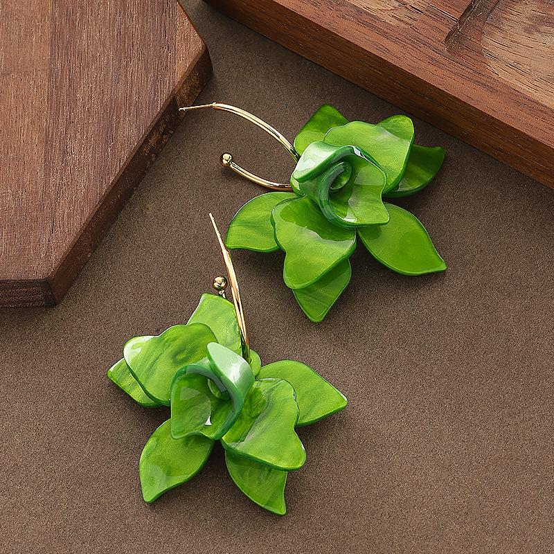 3D Resin Flower Earrings Fashion Exaggerated Pastoral Style Plate Ear Jewelry Unique Design Earrings for Women