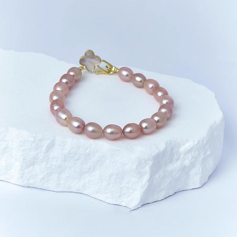 2025 Trendy Genuine Pearl Bracelet for Women – Strong Luster Purple Beaded Elastic Cord