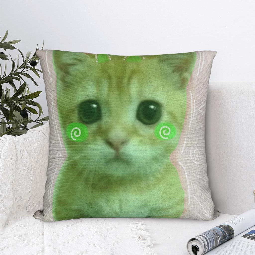 Pillow Cover Green Alien Cat Meme Funny Pillow Case For Living Room Sofa Pillowcases