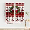 2PCS Digital Print Christmas Curtains, Red White Plaid Santa Wreath Reindeer, Classic Country Window Drapes for Holiday Decor