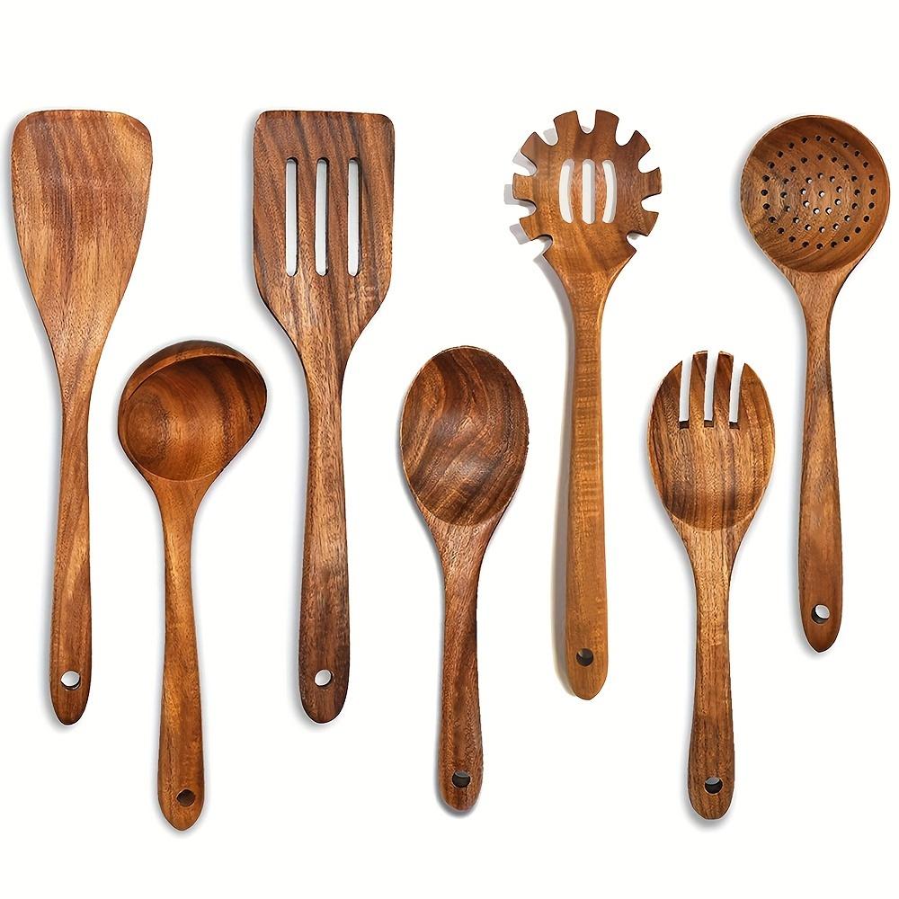 5Pieceso ng Handled Teak Tableware Wood Spoon Shovel Spatula Accessories Skimming Wooden Soup Kitchen Tool Spoon Cooking