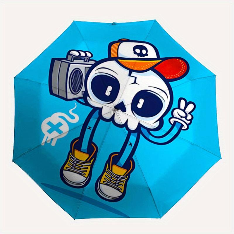 

1pc Skull Hipster Automatic Folding Umbrella Portable Collapsible Design, 8-Rib Iron Frame, Durable Fabric, All-Season Casual Outdoor 180