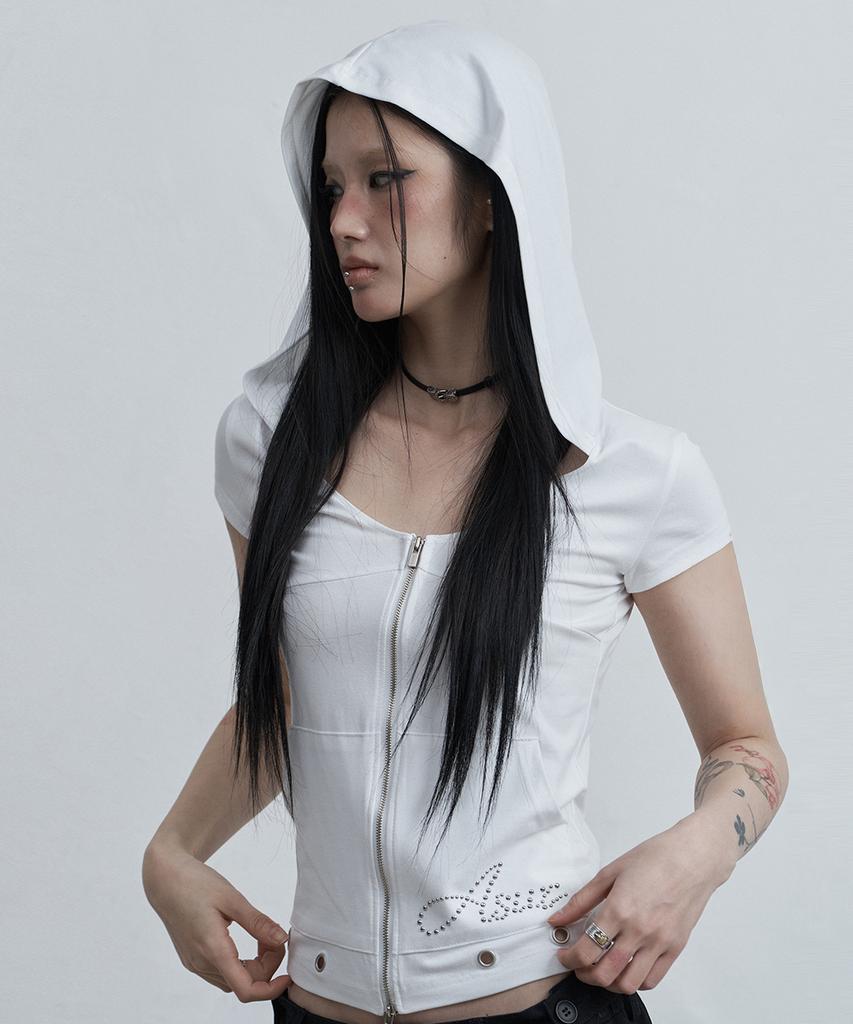 Aejeuyua Incision Broad Zip-Up Hoodie White